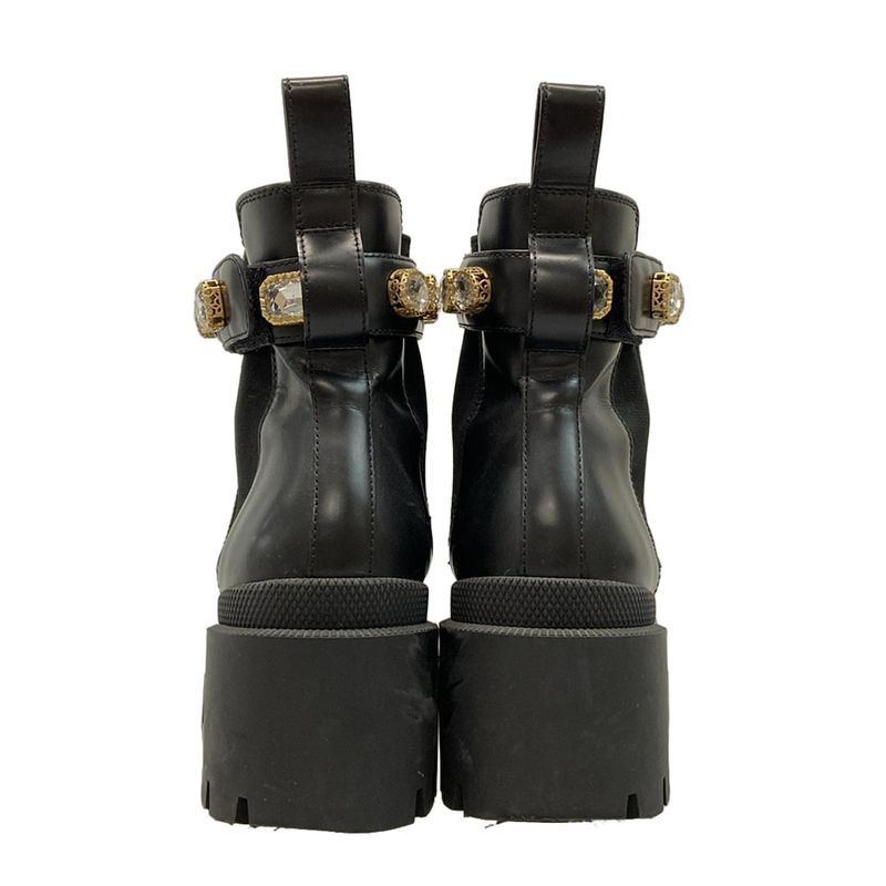 Gucci Short Boots 37 Women's - 550036 Black Side Gore Bijou Double G Belt