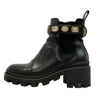 Gucci Short Boots 37 Women's - 550036 Black Side Gore Bijou Double G Belt