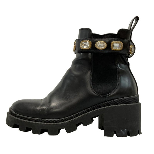 Gucci Short Boots 37 Women's - 550036 Black Side Gore Bijou Double G Belt