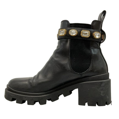 Gucci Short Boots 37 Women's - 550036 Black Side Gore Bijou Double G Belt