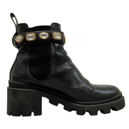 Gucci Short Boots 37 Women's - 550036 Black Side Gore Bijou Double G Belt