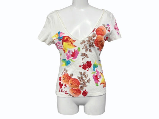 Dior V-neck Short Sleeve T-Shirt Multicolor Galliano Era All Over Print 40
