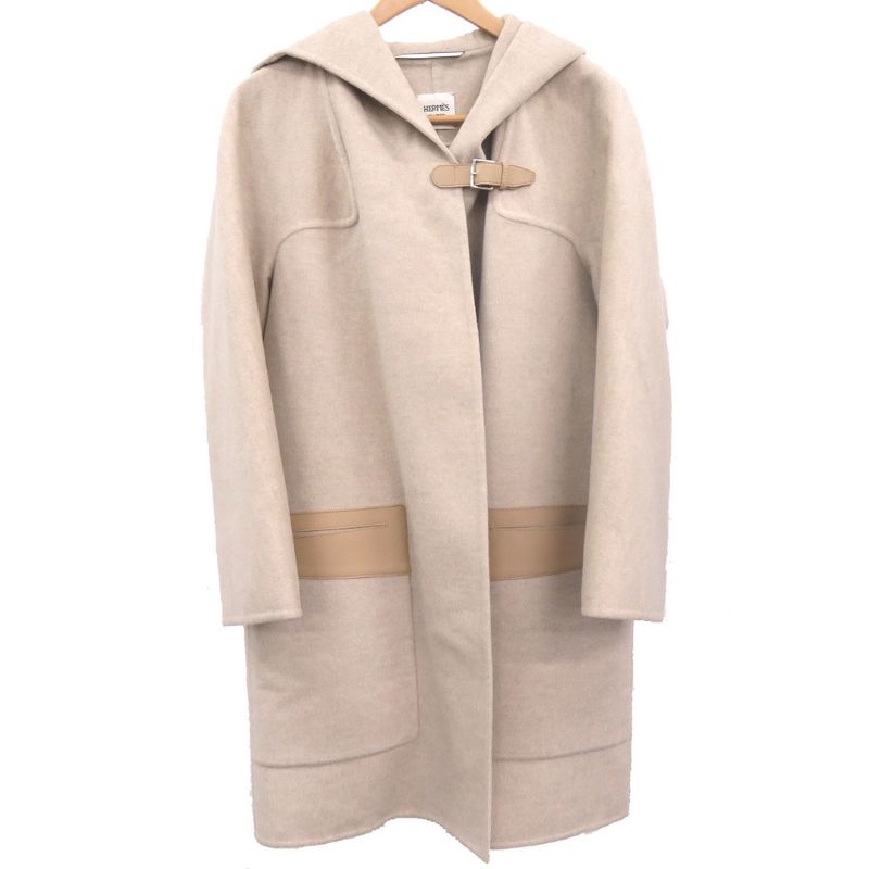 Unused Hermes Duffle Coat Cashmere Beige 0256 Hermes