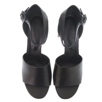 Hermes Ankle Strap Chunky Heel 20103iz Leather Wood Black Sandals 1897 Hermes