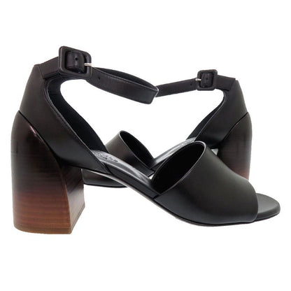 Hermes Ankle Strap Chunky Heel 20103iz Leather Wood Black Sandals 1897 Hermes