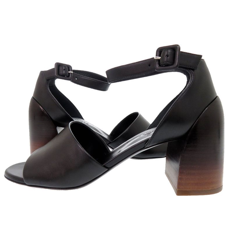 Hermes Ankle Strap Chunky Heel 20103iz Leather Wood Black Sandals 1897 Hermes