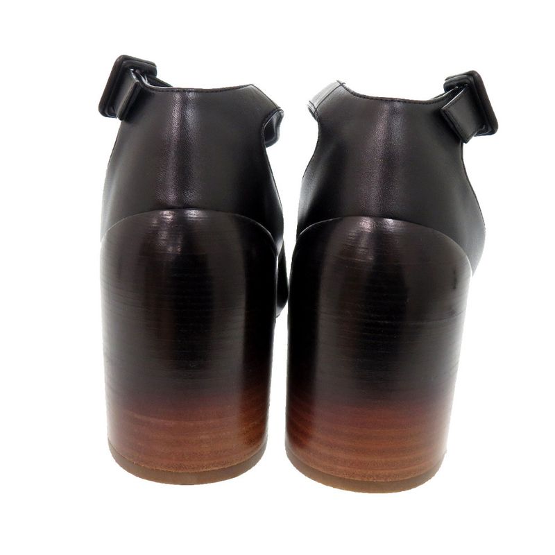 Hermes Ankle Strap Chunky Heel 20103iz Leather Wood Black Sandals 1897 Hermes