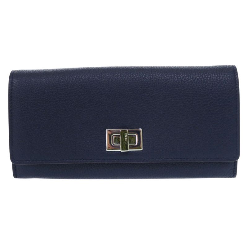 Unused Fendi Peekaboo Continental Wallet 8m0427 Calf Navy Bifold Wallet 1909