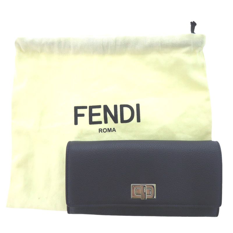 Unused Fendi Peekaboo Continental Wallet 8m0427 Calf Navy Bifold Wallet 1909