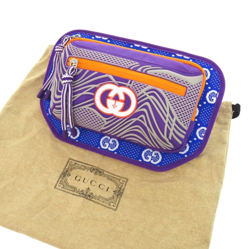 Unused Gucci GG Nylon GG Belt Waist Bag 752102 Nylon Rubber Blue Purple Orange