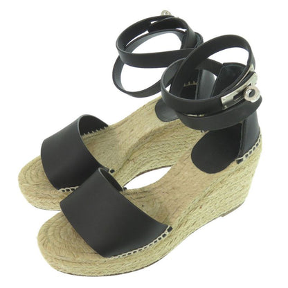 Hermes Tipoli Espadrilles Kelly Strap Wedge Sole Leather Black Silver Hardware