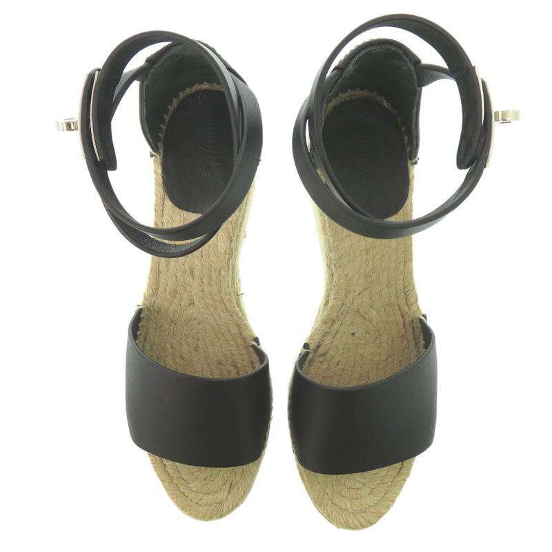 Hermes Tipoli Espadrilles Kelly Strap Wedge Sole Leather Black Silver Hardware