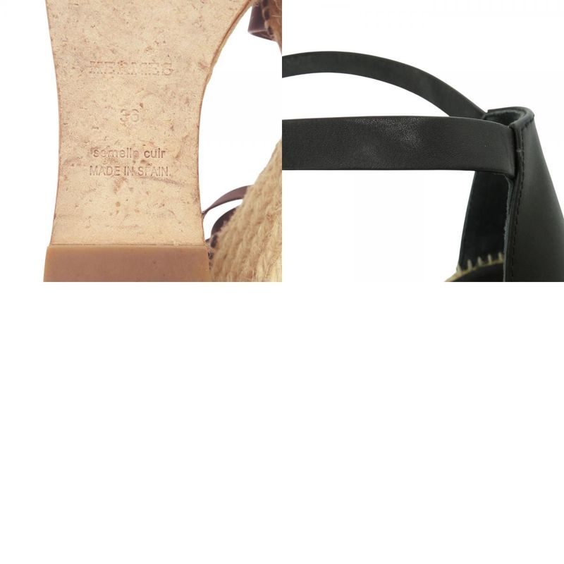 Hermes Tipoli Espadrilles Kelly Strap Wedge Sole Leather Black Silver Hardware