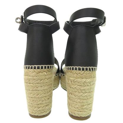 Hermes Tipoli Espadrilles Kelly Strap Wedge Sole Leather Black Silver Hardware