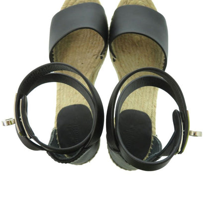 Hermes Tipoli Espadrilles Kelly Strap Wedge Sole Leather Black Silver Hardware