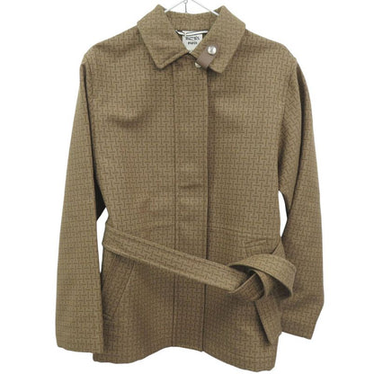 Hermes Short Coat with Mosaic Belt Cotton Beige Outerwear 0255 Hermes