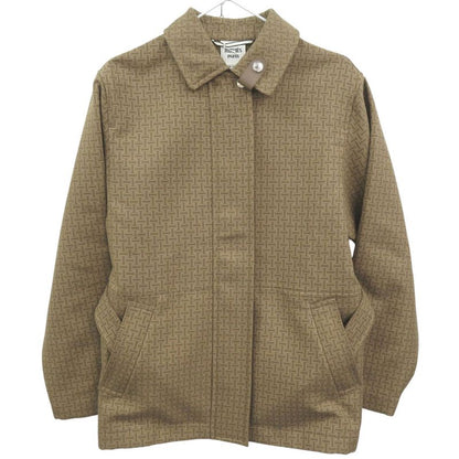 Hermes Short Coat with Mosaic Belt Cotton Beige Outerwear 0255 Hermes