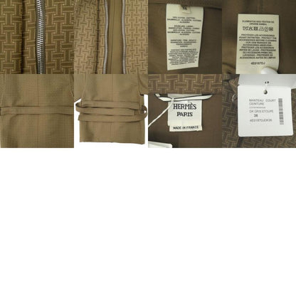 Hermes Short Coat with Mosaic Belt Cotton Beige Outerwear 0255 Hermes
