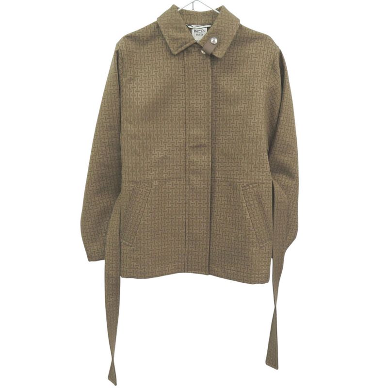 Hermes Short Coat with Mosaic Belt Cotton Beige Outerwear 0255 Hermes