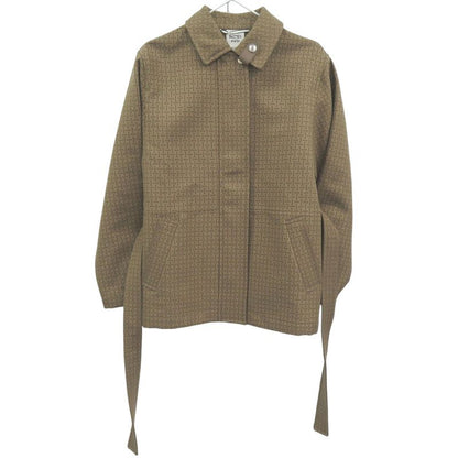 Hermes Short Coat with Mosaic Belt Cotton Beige Outerwear 0255 Hermes