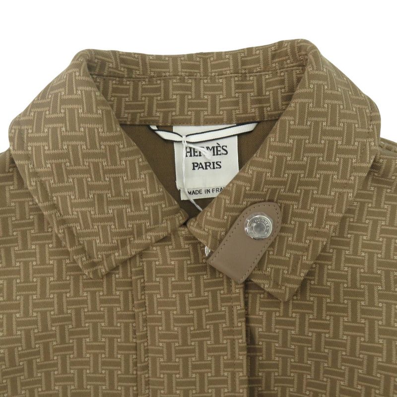 Hermes Short Coat with Mosaic Belt Cotton Beige Outerwear 0255 Hermes