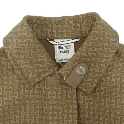 Hermes Short Coat with Mosaic Belt Cotton Beige Outerwear 0255 Hermes