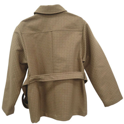 Hermes Short Coat with Mosaic Belt Cotton Beige Outerwear 0255 Hermes