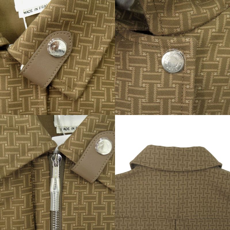 Hermes Short Coat with Mosaic Belt Cotton Beige Outerwear 0255 Hermes