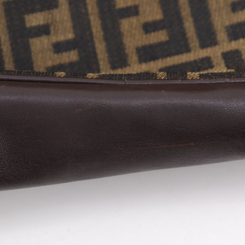 Fendi Zucca Nylon Canvas Leather Brown Women's Shoulder Bag