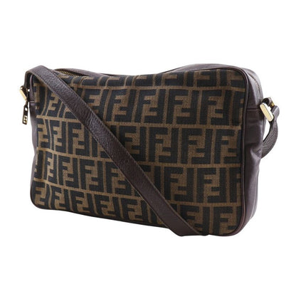 Fendi Zucca Nylon Canvas Leather Brown Women's Shoulder Bag