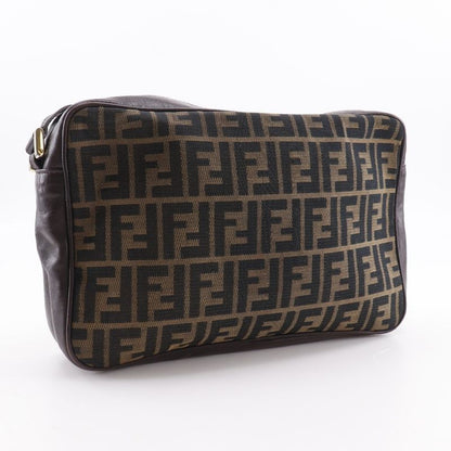 Fendi Zucca Nylon Canvas Leather Brown Women's Shoulder Bag