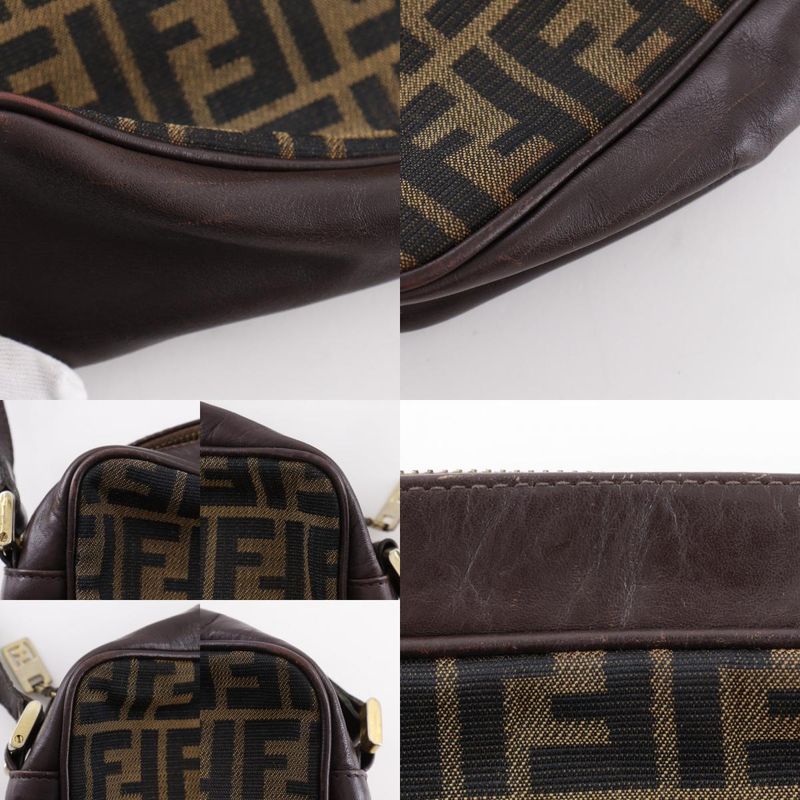 Fendi Zucca Nylon Canvas Leather Brown Women's Shoulder Bag