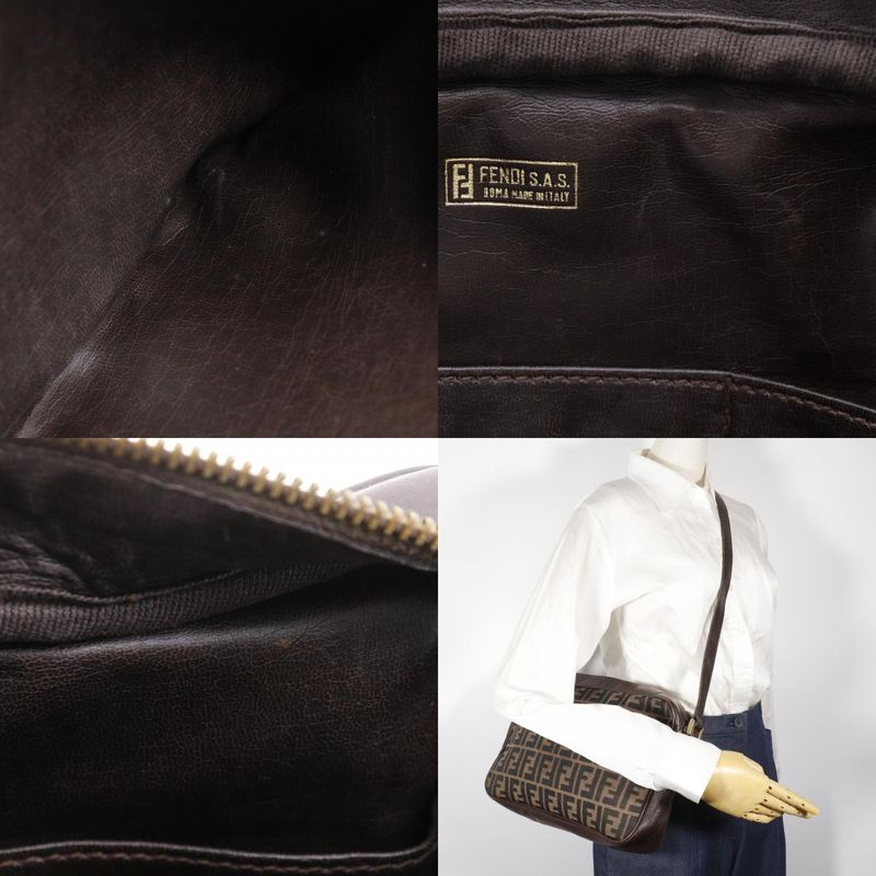 Fendi Zucca Nylon Canvas Leather Brown Women's Shoulder Bag