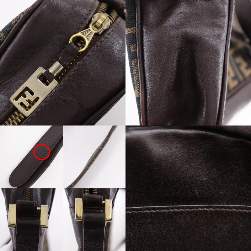 Fendi Zucca Nylon Canvas Leather Brown Women's Shoulder Bag