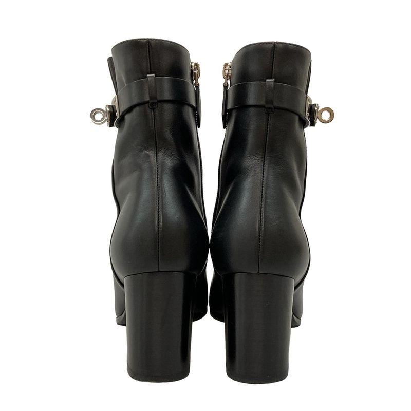 Hermes Short Boots 37 1 2 Women's Saint-Germain 192176z Black Silver Hardware