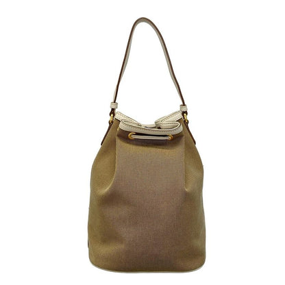 Prada Handbag Duet Logo Jacquard 1bh038 Beige X White Drawstring Shape Leather