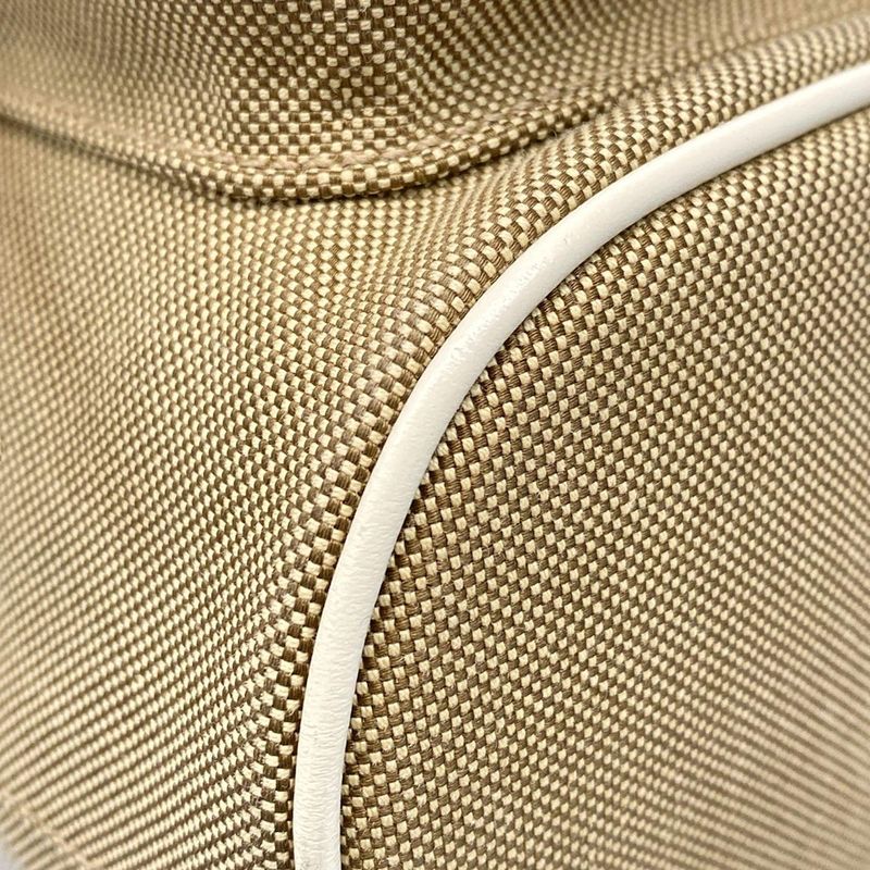Prada Handbag Duet Logo Jacquard 1bh038 Beige X White Drawstring Shape Leather
