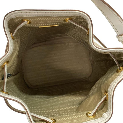 Prada Handbag Duet Logo Jacquard 1bh038 Beige X White Drawstring Shape Leather