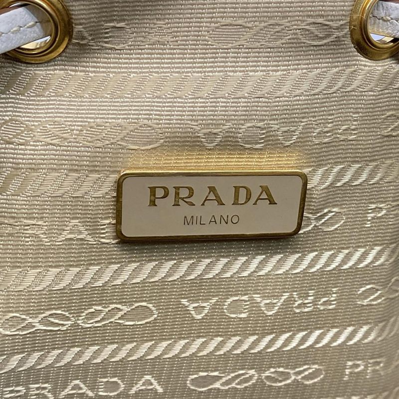 Prada Handbag Duet Logo Jacquard 1bh038 Beige X White Drawstring Shape Leather