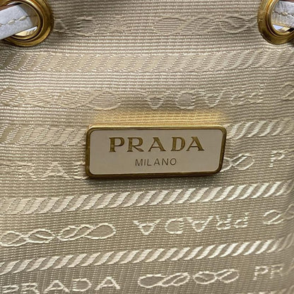 Prada Handbag Duet Logo Jacquard 1bh038 Beige X White Drawstring Shape Leather