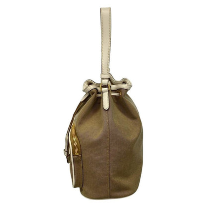 Prada Handbag Duet Logo Jacquard 1bh038 Beige X White Drawstring Shape Leather