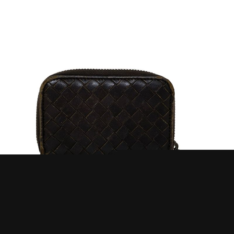 Bottega Veneta Coin Case Intrecciato 114075 Dark Brown Round Zipper Leather