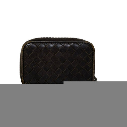Bottega Veneta Coin Case Intrecciato 114075 Dark Brown Round Zipper Leather