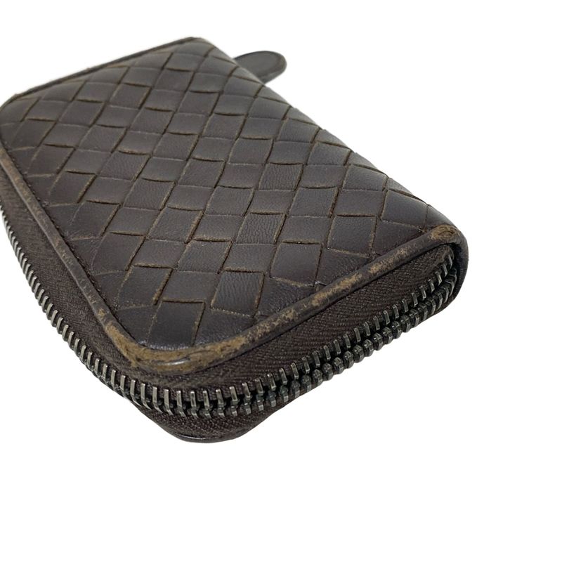 Bottega Veneta Coin Case Intrecciato 114075 Dark Brown Round Zipper Leather