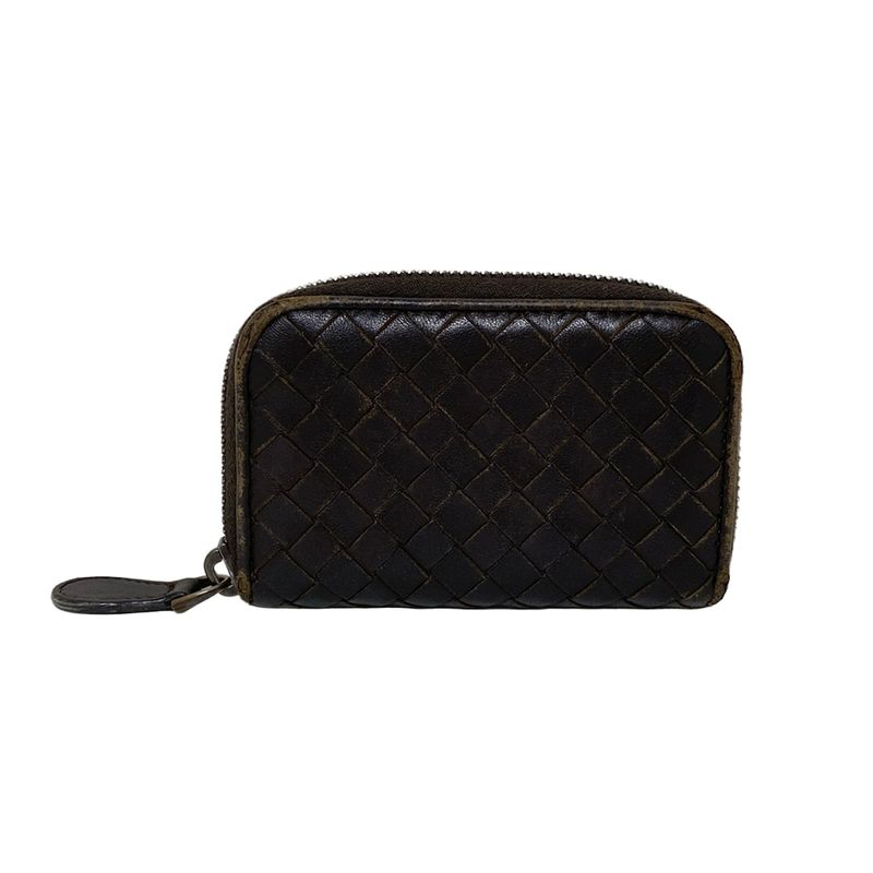 Bottega Veneta Coin Case Intrecciato 114075 Dark Brown Round Zipper Leather