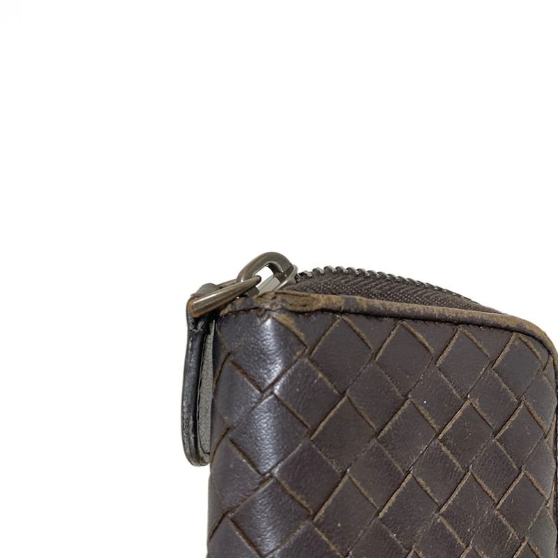 Bottega Veneta Coin Case Intrecciato 114075 Dark Brown Round Zipper Leather