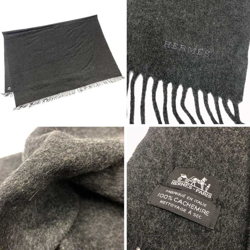 Hermes Super Large Cashmere Shawl Blanket Gray Aq12350