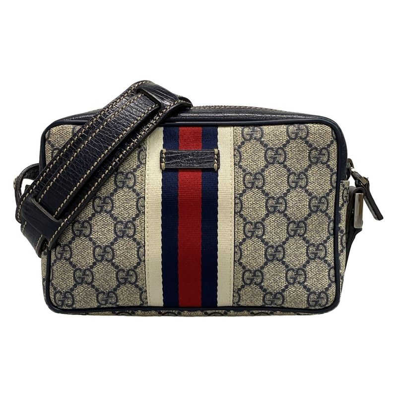 Gucci Shoulder Bag GG Plus/GG Supreme 162910 Ivory X Navy Leather