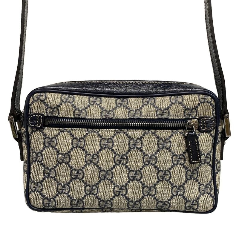 Gucci Shoulder Bag GG Plus/GG Supreme 162910 Ivory X Navy Leather