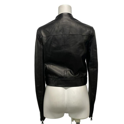 Prada Rider Jacket Size 40 M Women's Black 2011 Lambskin Triangle Logo Lambskin